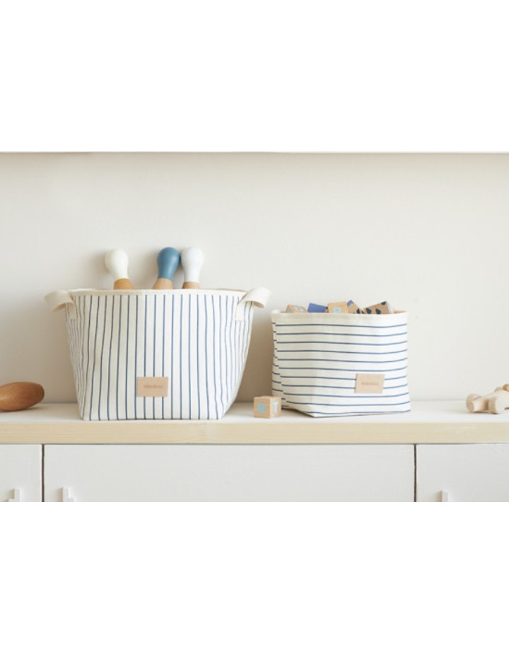 Panier à jouets Django Blue thin stripes / Natural
