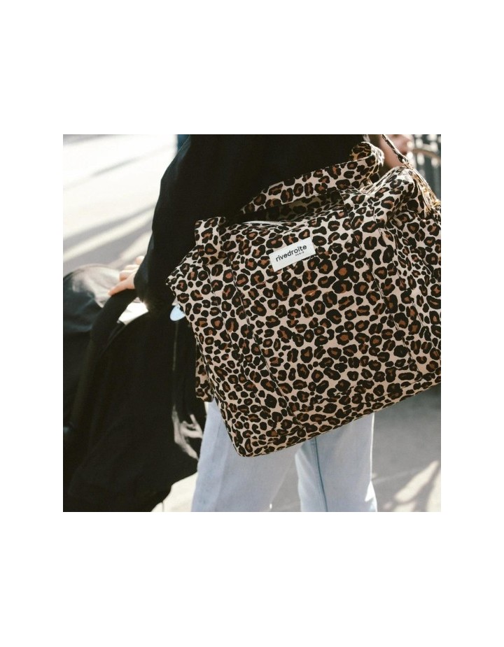 Sac à langer Darcy Coton Recyclé Léopard Beige - RIVE DROITE