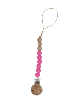 I-ATTACHE TETINE SILICONE ET BOIS ROSE FLUO I-ATTACHE TETINE SILICONE ET BOIS ROSE FLUO