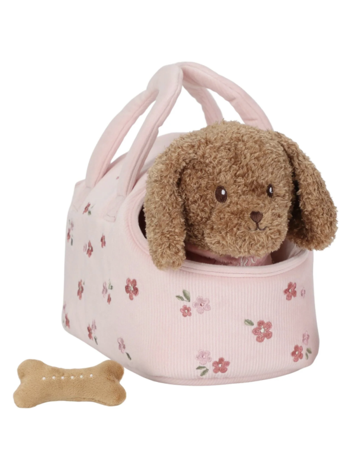 CHIEN EN PELUCHE DANS UN SAC JACKIE
