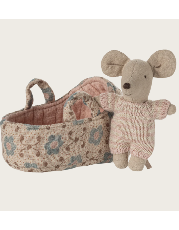 BEBE SOURIS DANS SON COUFFIN ROSE BEBE SOURIS DANS SON COUFFIN ROSE