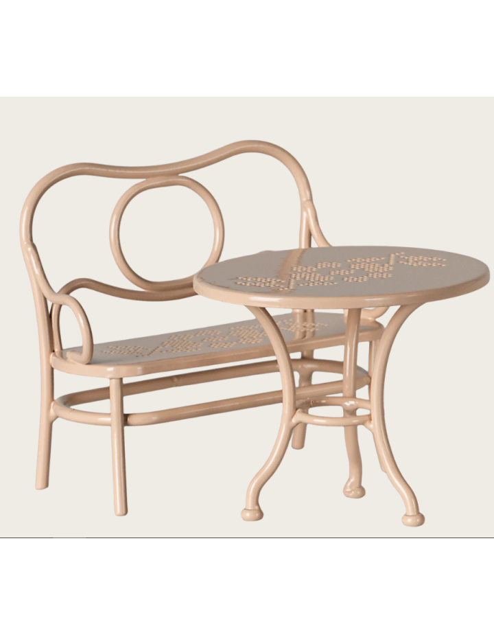 I- TABLE À CAFÉ ET BANC rose