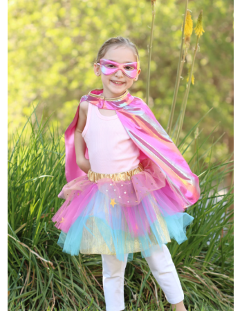 Ensemble Super-Duper Tutu Cape & Masque – Déguisement enfant Rose & Or 4-6 ans