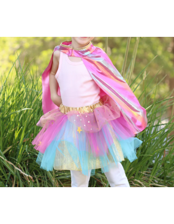 Ensemble Super-Duper Tutu Cape & Masque – Déguisement enfant Rose & Or 4-6 ans