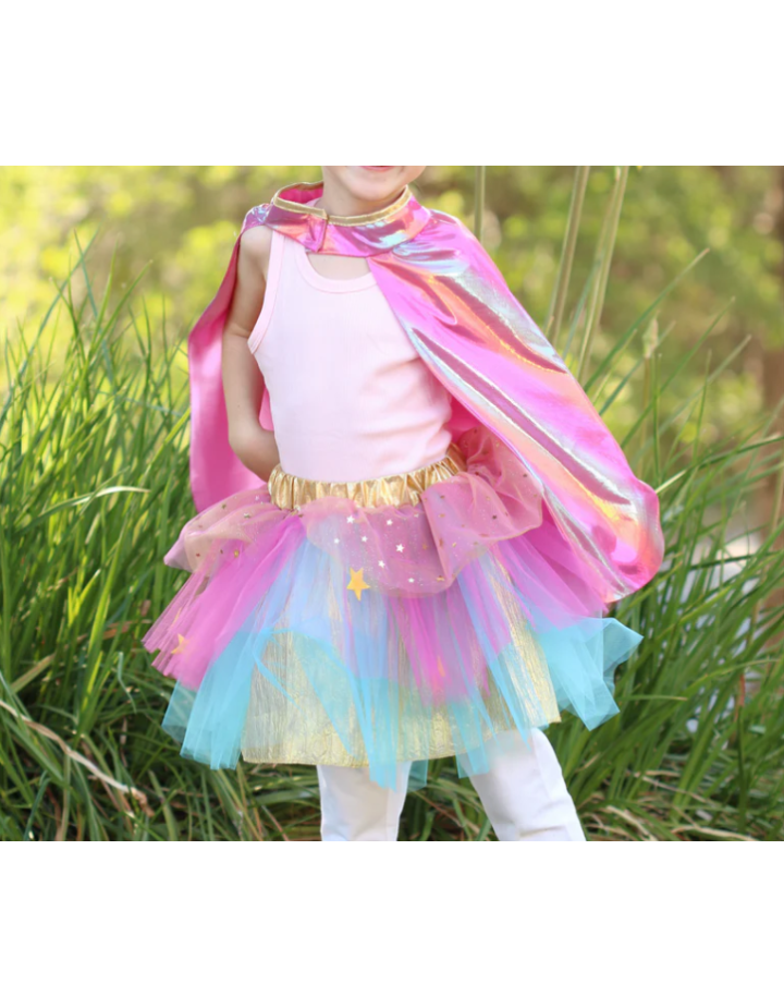 Ensemble Super-Duper Tutu Cape & Masque – Déguisement enfant Rose & Or 4-6 ans
