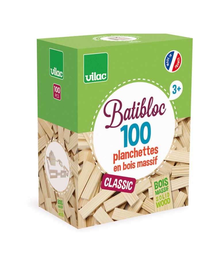 Batibloc Classic Vilac 100 planchettes — Jeu de construction bois enfant