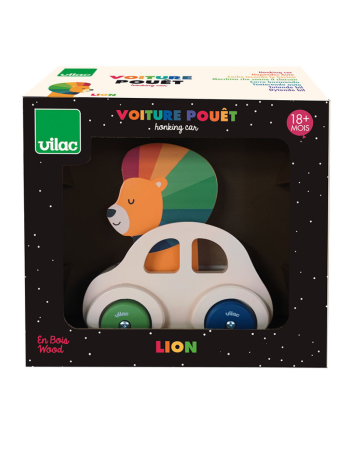 Voiture pouet Lion Vilac — Jouet d’éveil en bois pour enfants