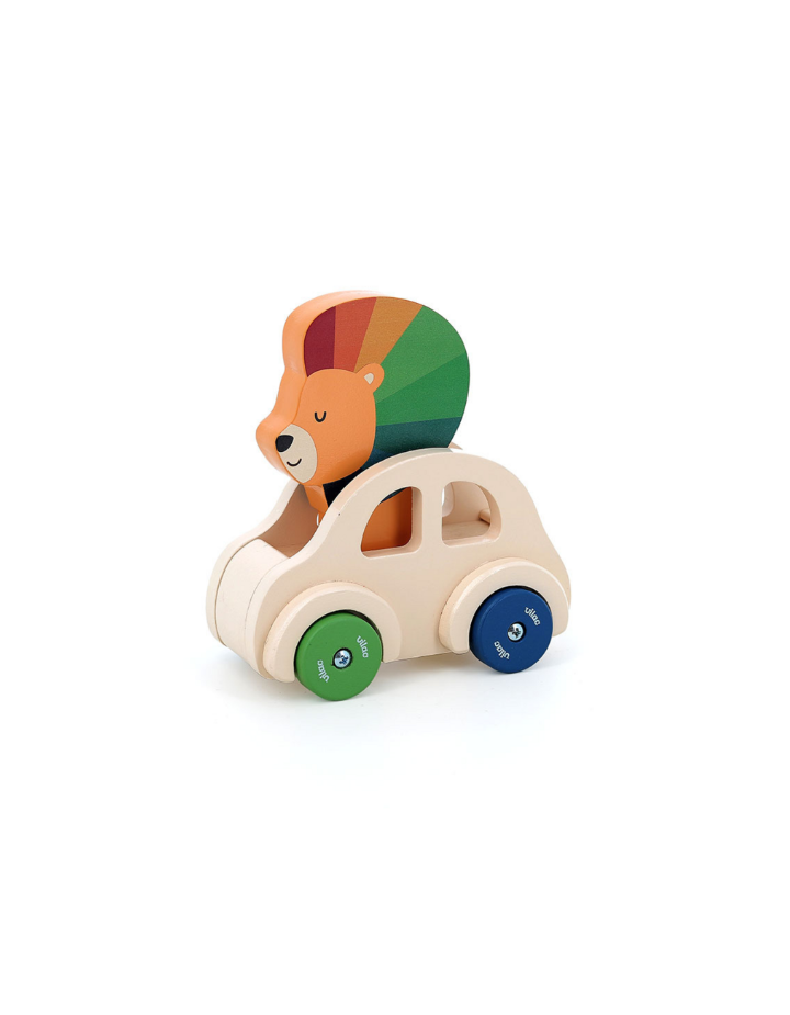Voiture pouet Lion Vilac — Jouet d’éveil en bois pour enfants