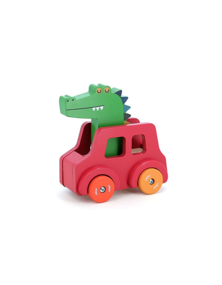 Voiture pouet crocodile Vilac — Jouet d’éveil en bois pour enfants