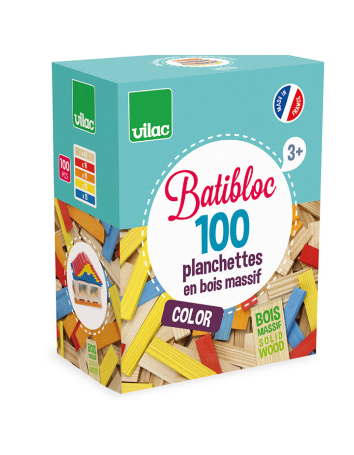 Batibloc Color 100 planchettes Vilac jeu construction bois enfant