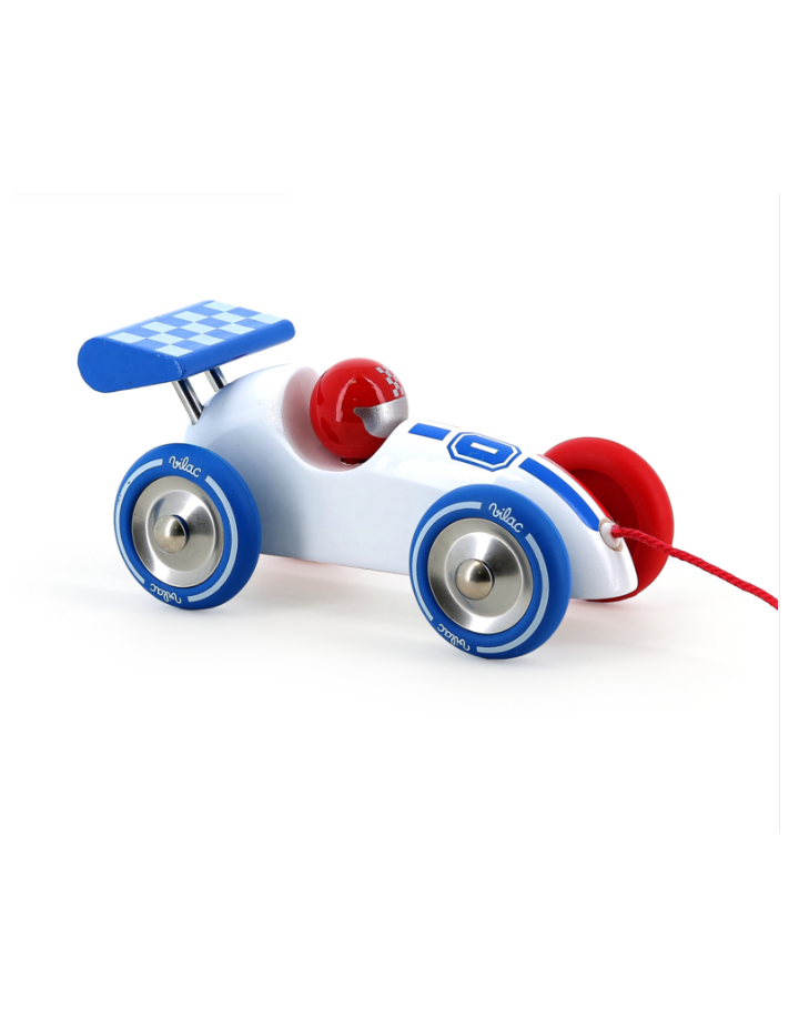 Voiture de course à traîner blanche Vilac bois – jouet à tirer bébé