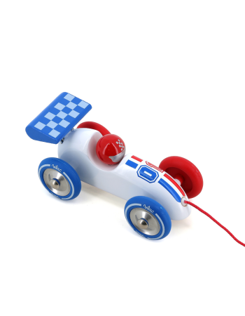 Voiture de course à traîner blanche Vilac bois – jouet à tirer bébé