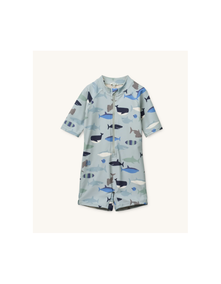 Combinaison anti-UV manches courtes Max Shark Dove Blue | Liewood
