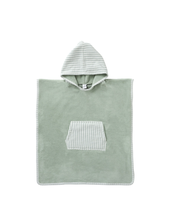 Poncho de bain bébé bambou & coton rayé vert de gris – BB&Co
