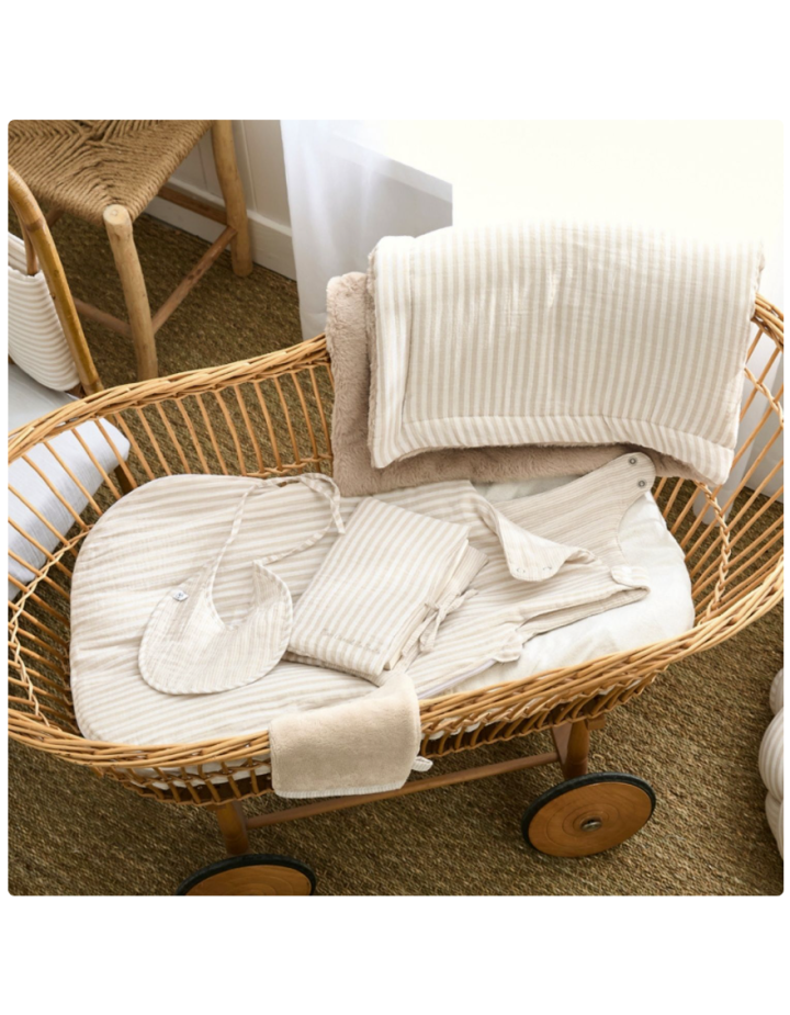 Poncho de bain bébé bambou & coton rayé biscuit – BB&Co