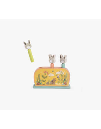 Jouet pop‑up bois Moulin Roty – Trois Petits Lapins