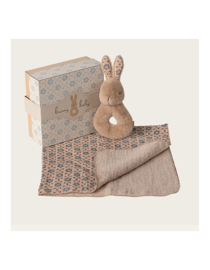 Ensemble hochet lapin Maileg – Cream Peach – Cadeau bébé