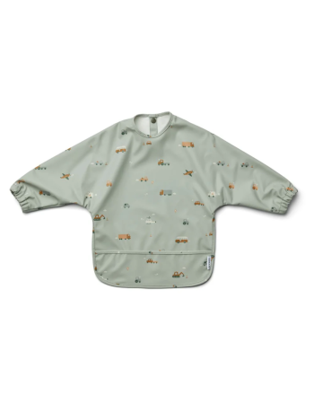 Tablier Merle Vehicles Dove Blue Mix Liewood – Bavoir manches bébé