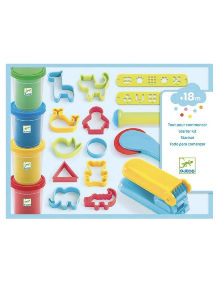 Pâte à modeler Djeco 4 pots + 21 outils – Coffret créatif enfant
