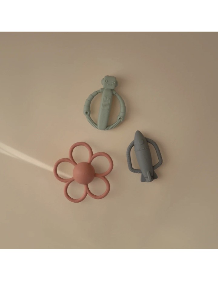 Hochet dentition bébé Mushie silicone – Jouet d’éveil