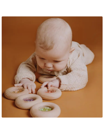 Donut sensoriel ornge Petit Boum – Hochet bébé bois