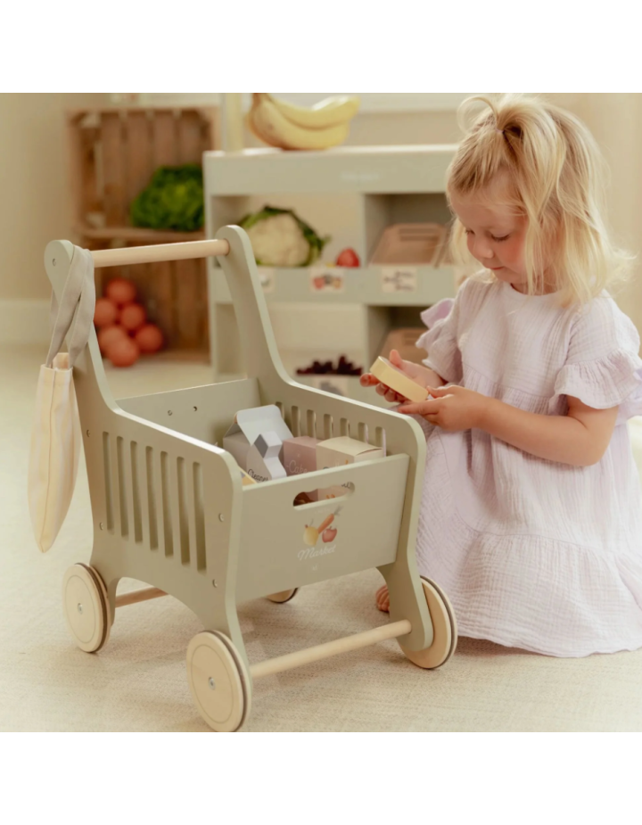 Chariot en bois vert Little Dutch – Essentials – Jeu d’imitation
