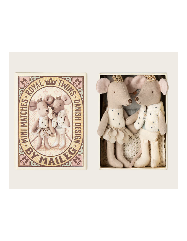 Maileg Royal Twin Mice – Souris jumeaux dans matchbox – Petite sœur & frère