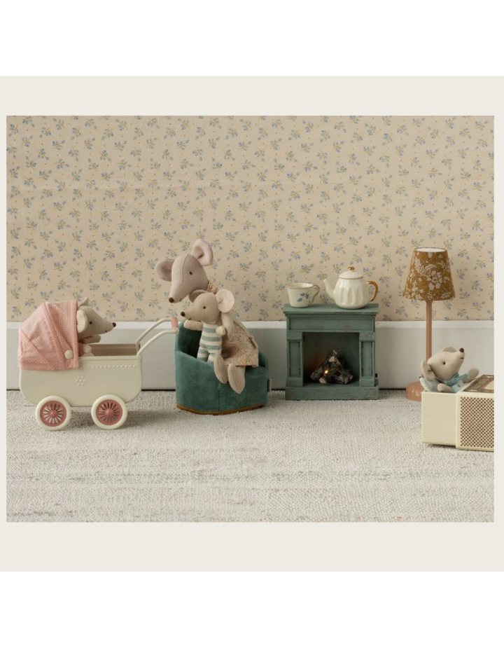 Cheminée souris Maileg bleue – meuble miniature maison poupée