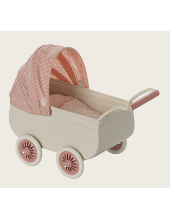 Landau souris Maileg corail – poussette miniature maison poupée