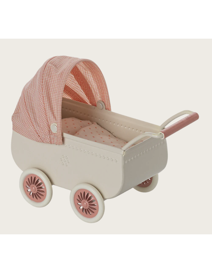 Landau souris Maileg corail – poussette miniature maison poupée