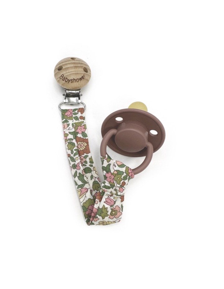 Attache-tétine Liberty Theresa Babyshower bois coton bébé
