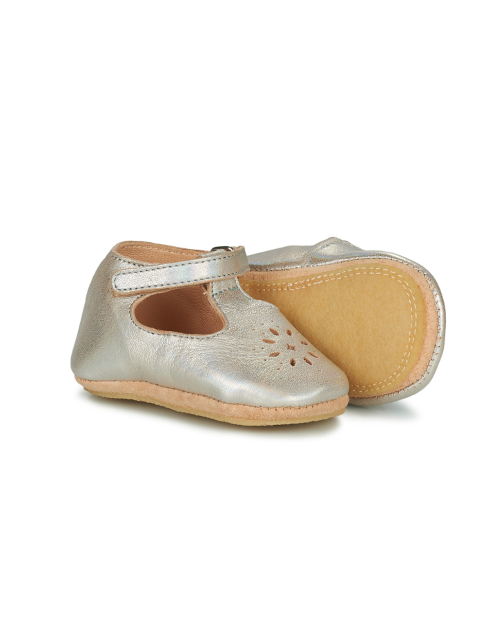 Chaussons Bébé Easy Peasy Argenté My Lillyp | Cuir Éco