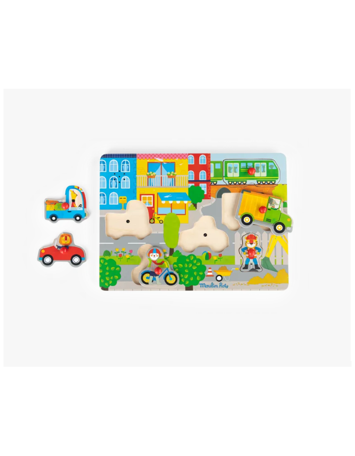 Puzzle sonore ville en bois Les Popipop – Moulin Roty