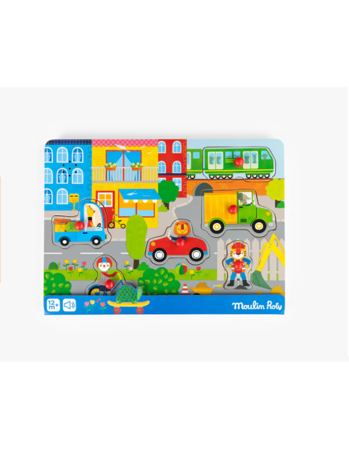 Puzzle sonore ville en bois Les Popipop – Moulin Roty