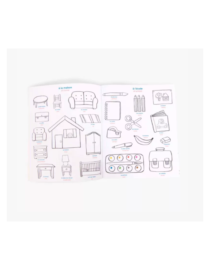 Imagier à colorier avec stickers Les Popipop Moulin Roty – Activité créative enfant