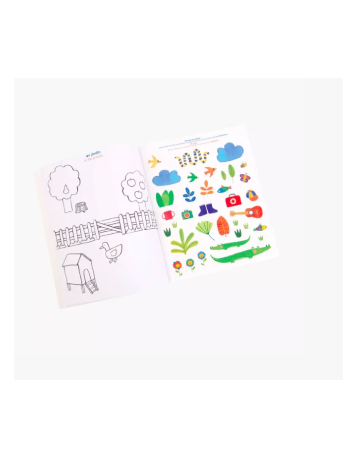 Imagier à colorier avec stickers Les Popipop Moulin Roty – Activité créative enfant