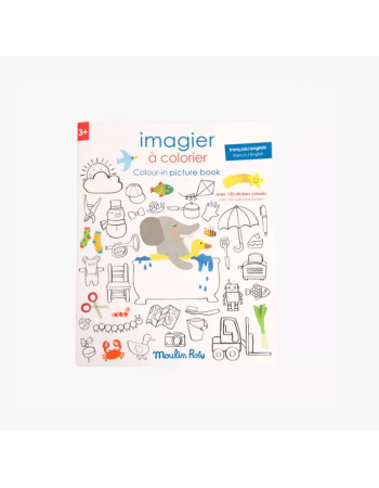Imagier à colorier avec stickers Les Popipop Moulin Roty – Activité créative enfant