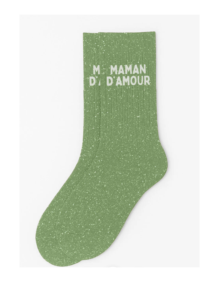 Chaussettes à paillettes “Maman d’Amour” Vert