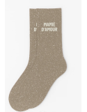 Chaussettes à paillettes “Mamie d’Amour” Beige – WOOM