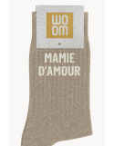 Chaussettes à paillettes “Mamie d’Amour” Beige – WOOM