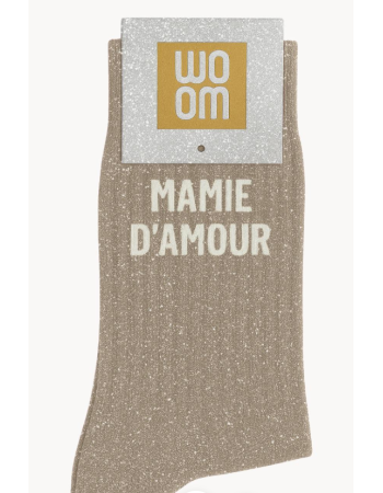Chaussettes à paillettes “Mamie d’Amour” Beige – WOOM