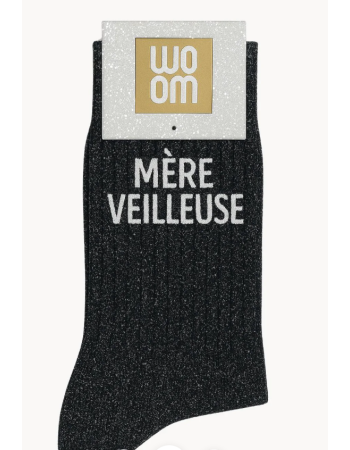 Chaussettes à paillettes “Mère Veilleuse” Noir – WOOM