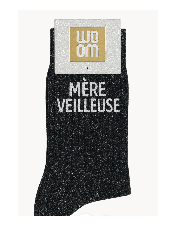 Chaussettes à paillettes “Mère Veilleuse” Noir – WOOM