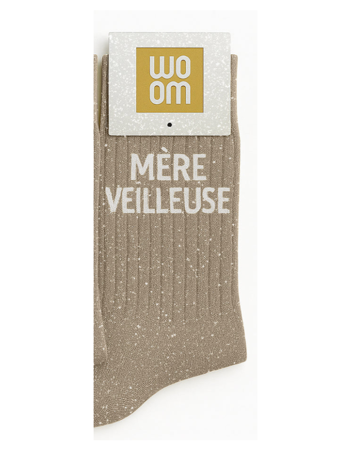 Chaussettes à paillettes “Mère Veilleuse” Beige – WOOM