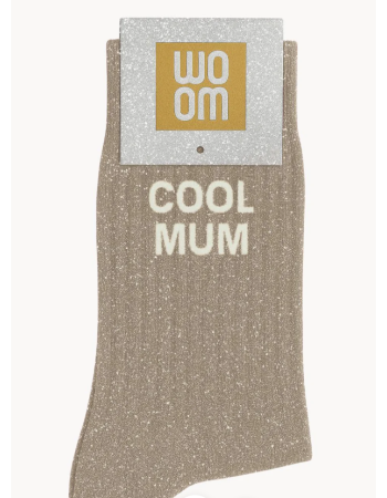 Chaussettes à paillettes “Cool Mum” Beige – WOOM