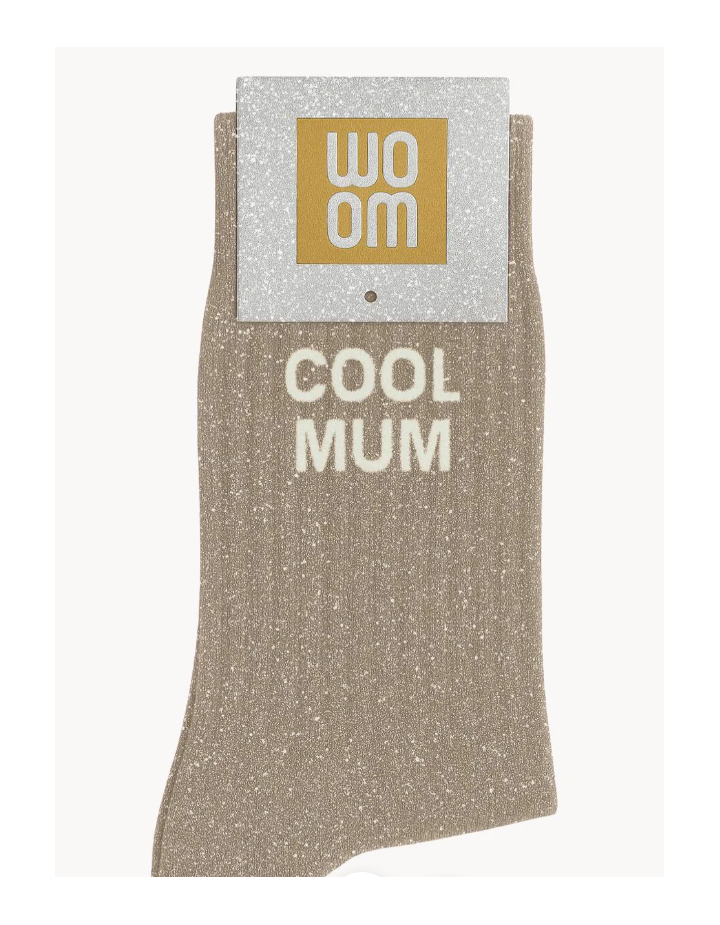 Chaussettes à paillettes “Cool Mum” Beige – WOOM