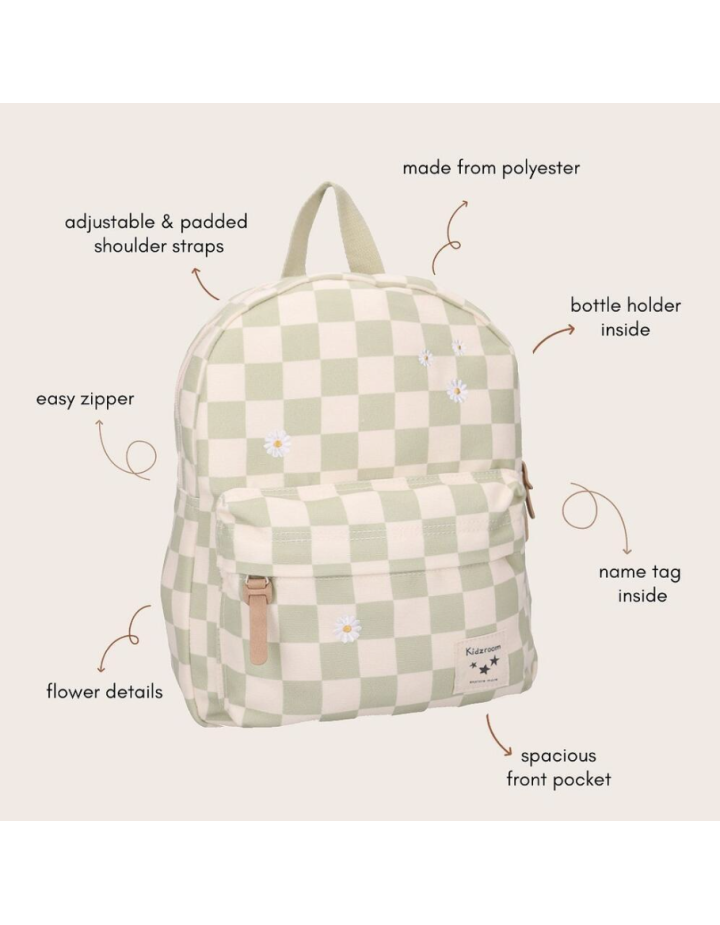 Sac à dos enfant Pâquerettes Beige Vert 31 cm | Maternelle Kidzroom