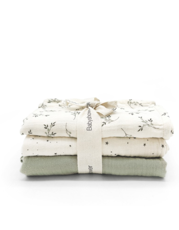 Pack 3 mini langes Olive Bloom 70x70 cm – Baby Shower
