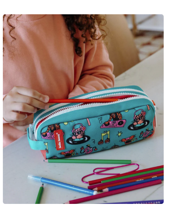 Trousse double compartiment Disco Roar – Hello Hossy | École & maternelle