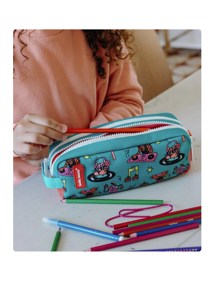 Trousse double compartiment Disco Roar – Hello Hossy | École & maternelle